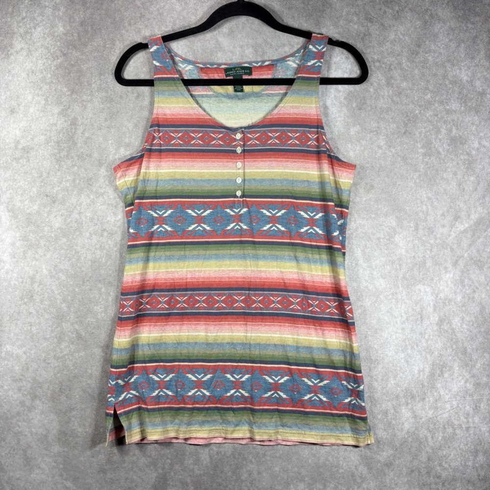 Lauren Ralph Lauren Tank Top Womens Medium Multicolor Southwestern Henley Aztec